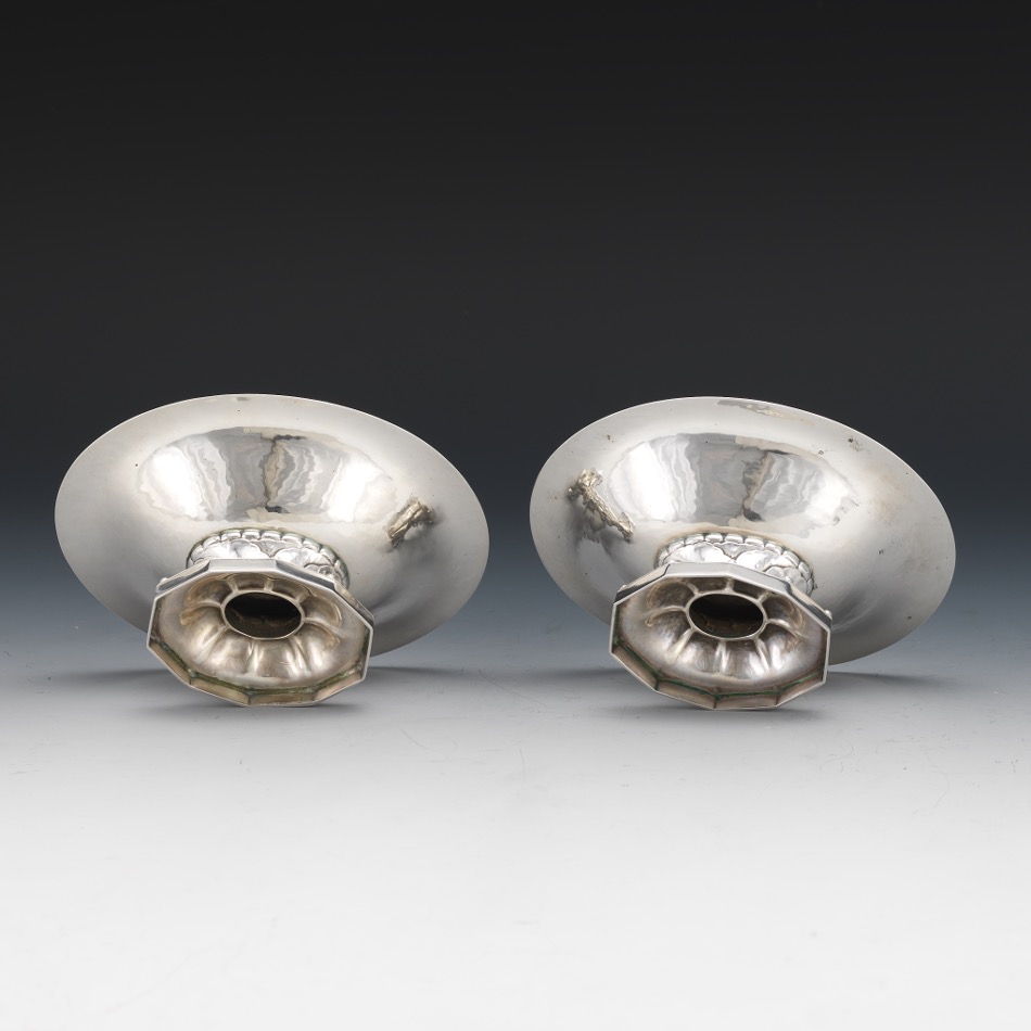 Rare Georg Jensen Sterling Silver Pair of Hand Hammered Nut Dishes/Footed Bowls - Image 7 of 7