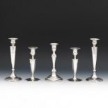 Five Sterling Silver Candleholders Including Pair of George A. Henckel & Co. for The Hardy & Hayes