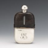 William Hutton & Sons, Sterling Silver, Gold Wash, Glass and Crocodile Flask, England, ca. 1900