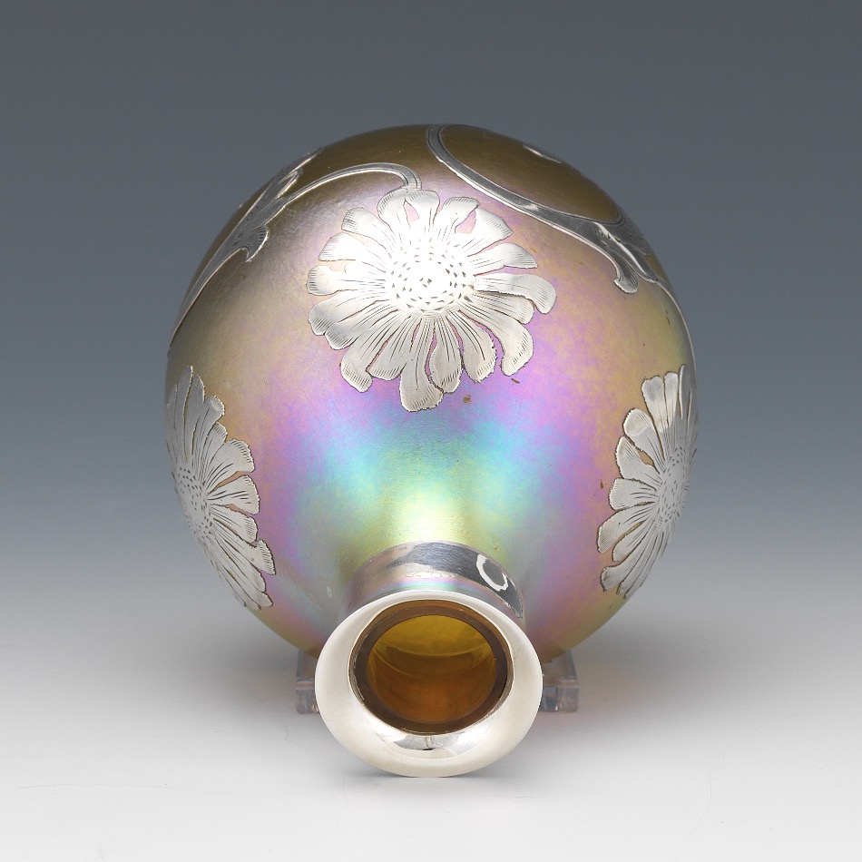 Quezal Silver Overlaid Art Glass Vase - Image 6 of 7