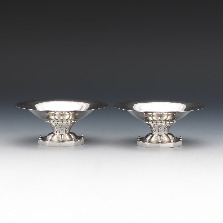 Rare Georg Jensen Sterling Silver Pair of Hand Hammered Nut Dishes/Footed Bowls - Image 2 of 7