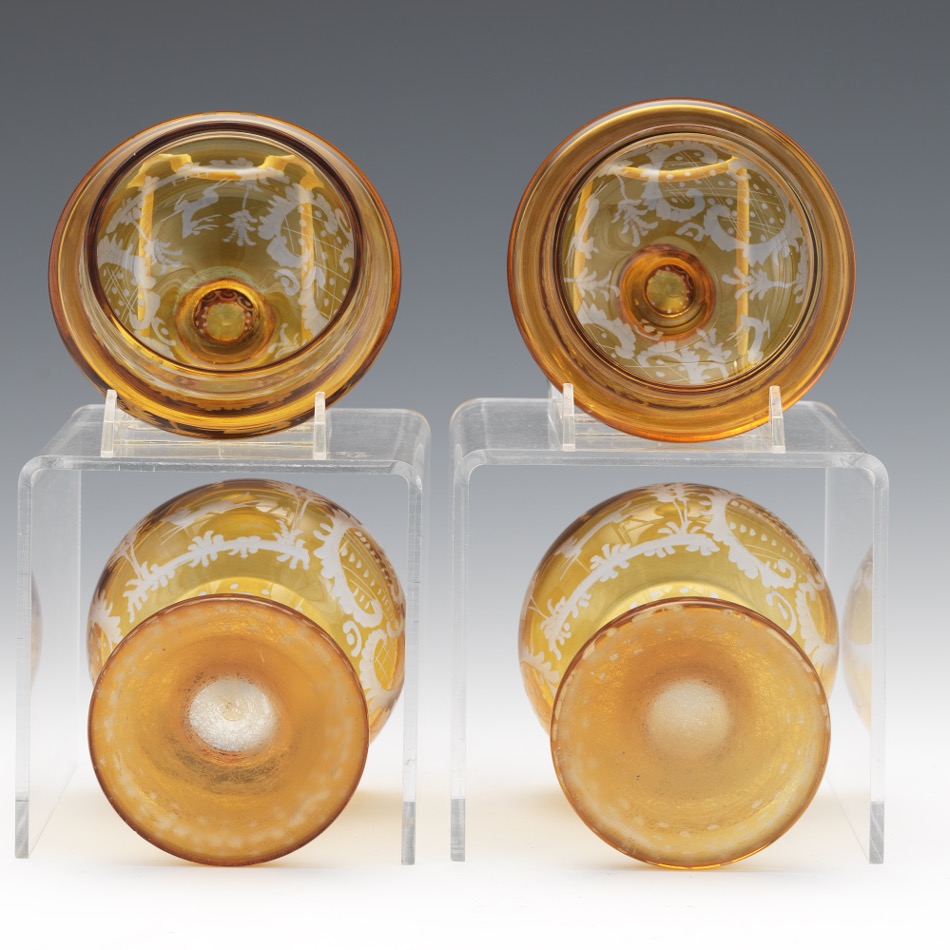 Near Pair of Bohemian Amber Glass Footed BonbonniÃ¨res with Covers, ca. 19th Century - Image 6 of 7