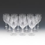 Twelve Josair Crystal Red Wine Glasses, "Blanka" Pattern, ca. 1964-88