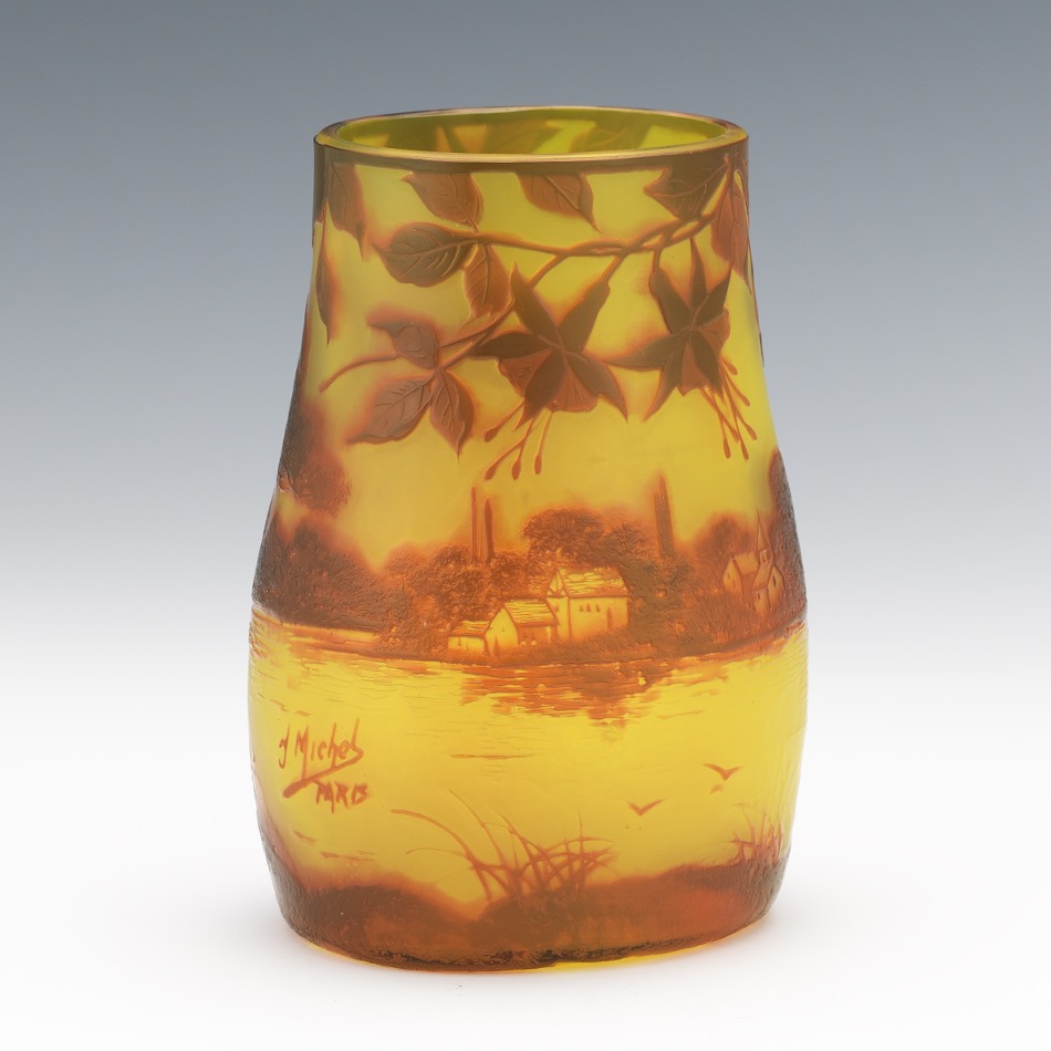 J. Michel Paris, Cameo Cut Glass Vase - Image 6 of 9