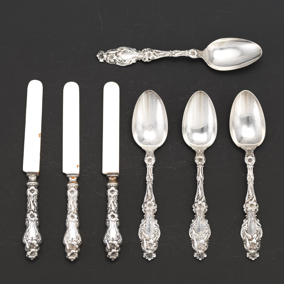 A Group of Sterling Silver Utensils in "Lily" Pattern by Whiting - Image 4 of 8