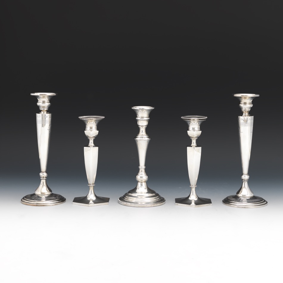 Five Sterling Silver Candleholders Including Pair of George A. Henckel & Co. for The Hardy & Hayes - Image 4 of 6