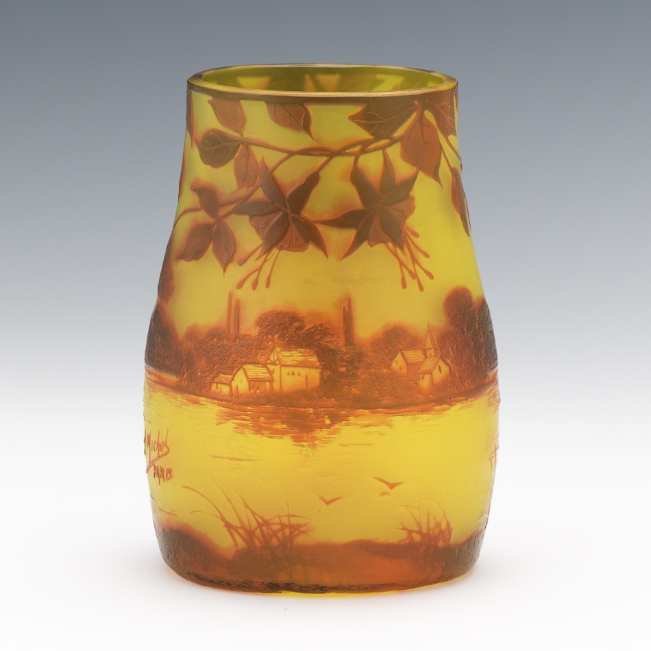 J. Michel Paris, Cameo Cut Glass Vase - Image 2 of 9