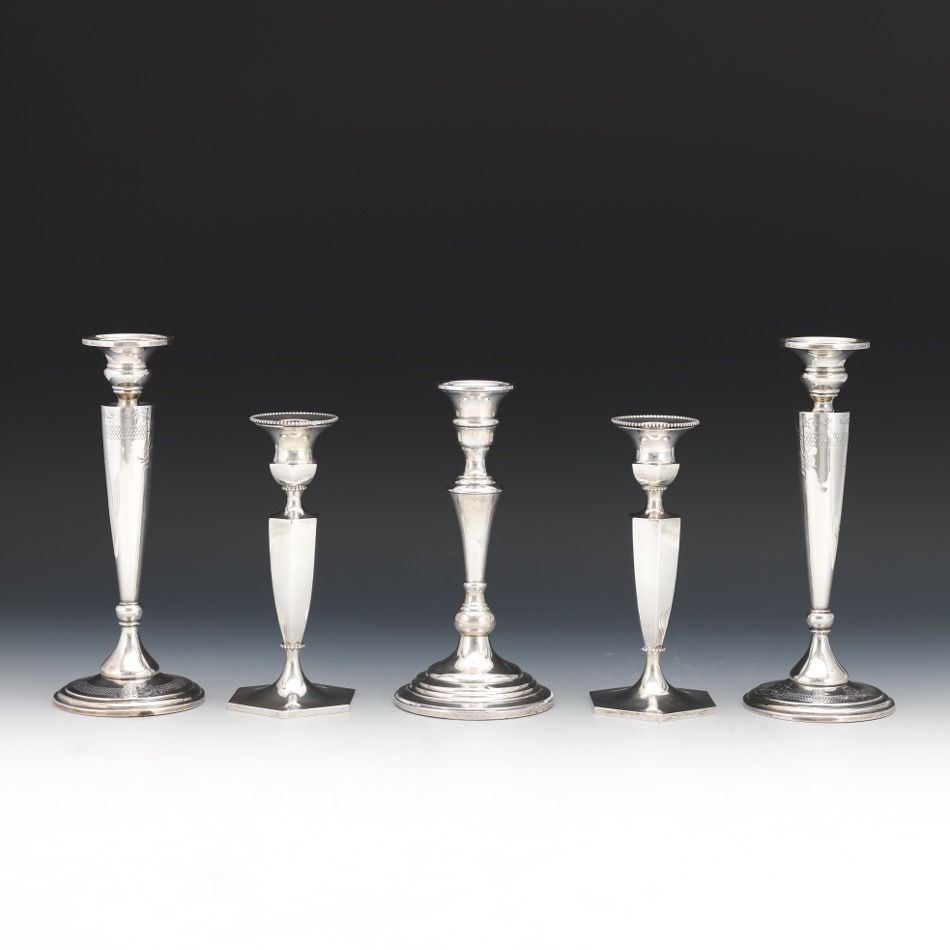 Five Sterling Silver Candleholders Including Pair of George A. Henckel & Co. for The Hardy & Hayes - Image 2 of 6