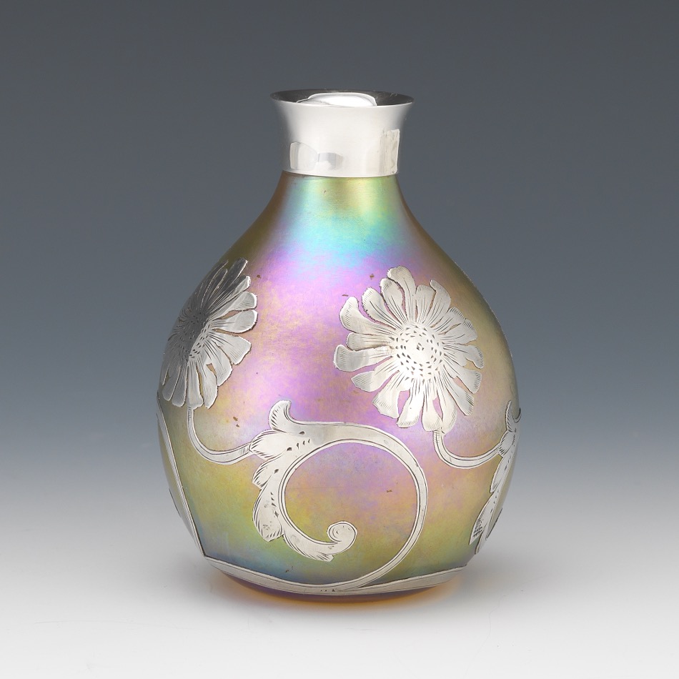 Quezal Silver Overlaid Art Glass Vase - Image 2 of 7