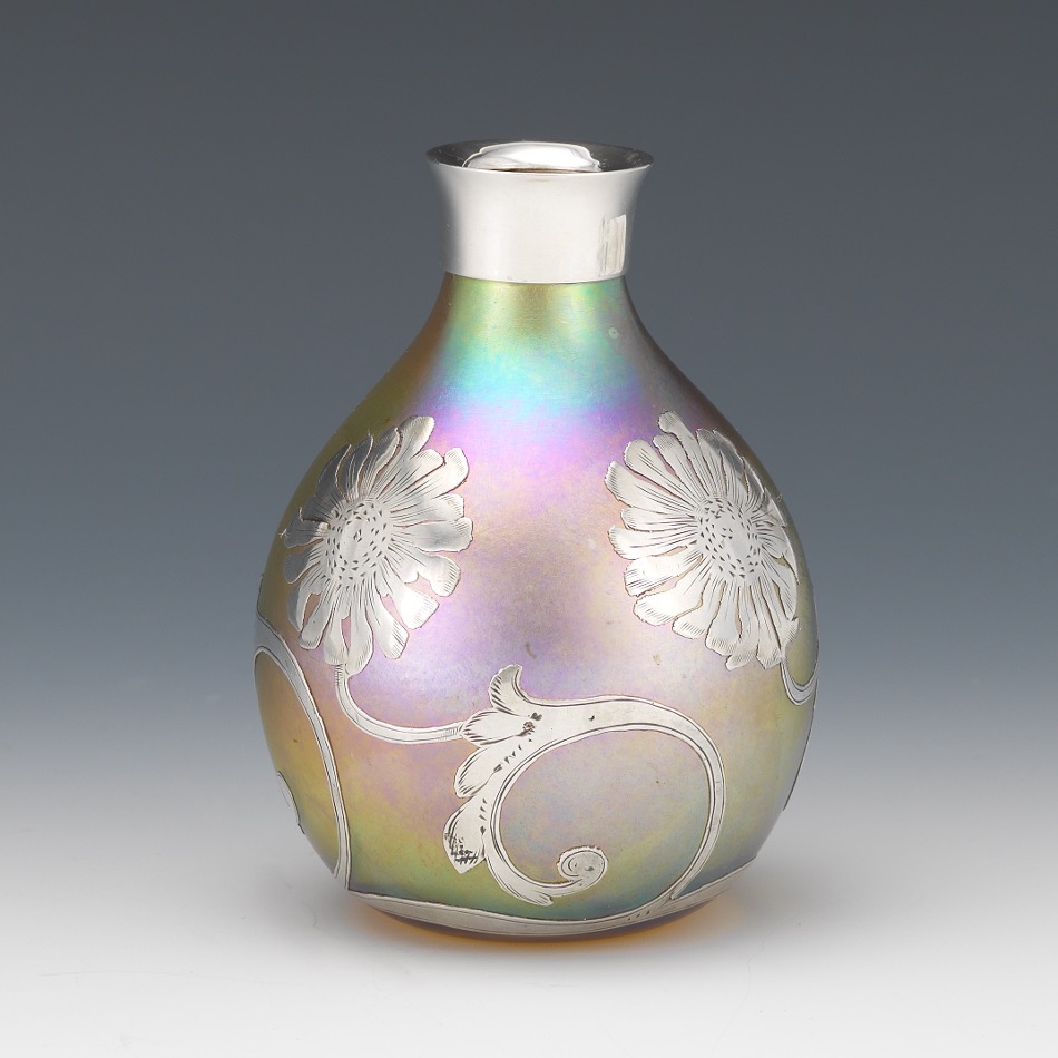 Quezal Silver Overlaid Art Glass Vase - Image 3 of 7