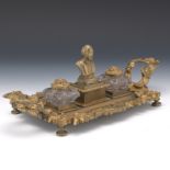 Gilt Brass Double Inkwell Stand, ca. Late 19th/Early 20th Century