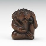 Carved Wood Monkey Netsuke