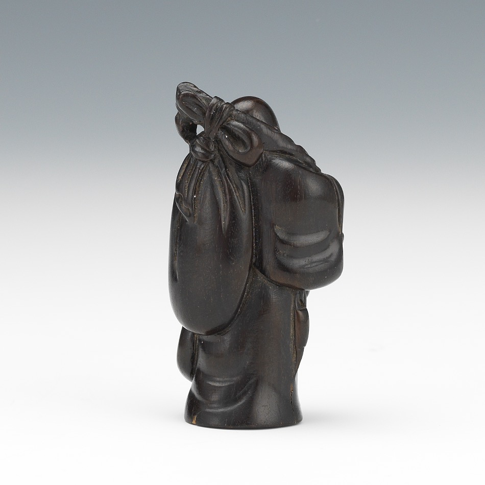 Signed Carved Wood Netsuke of Hotei - Image 3 of 7