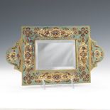 French Bronze and Champleve Enamel Vanity Tray with Beveled Glass, ca. 19th Century