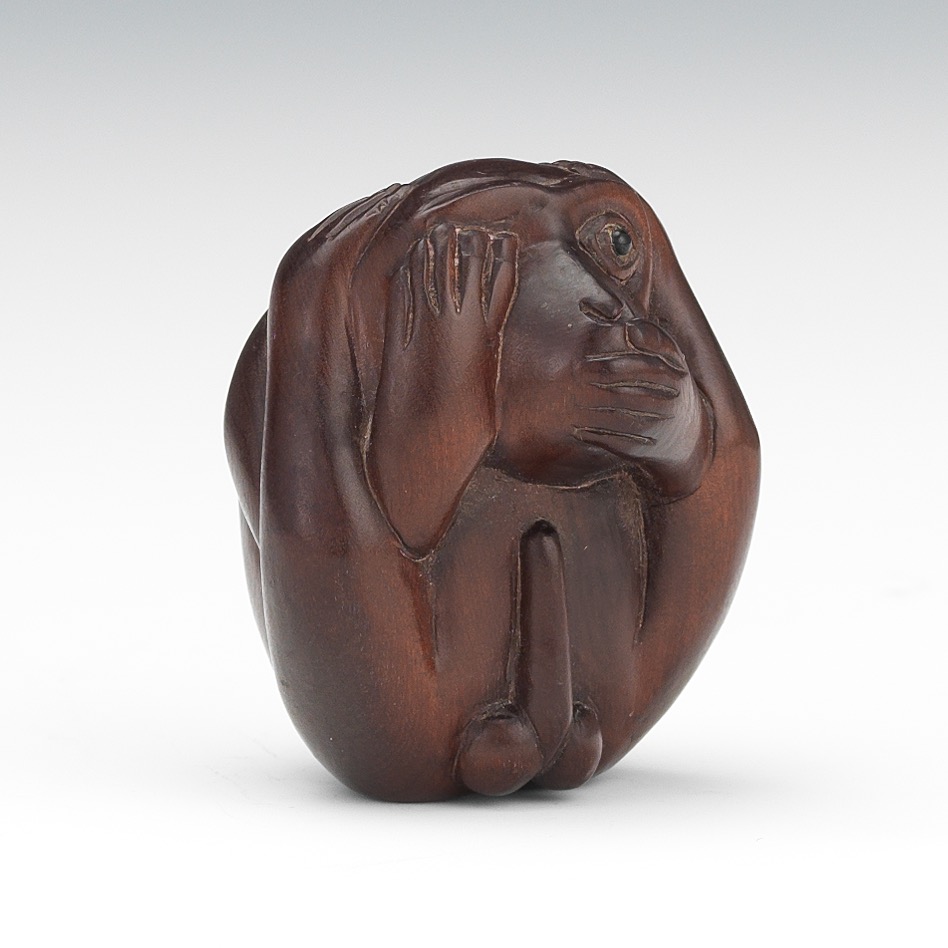 Signed Carved Wood Monkey Netsuke - Image 6 of 8