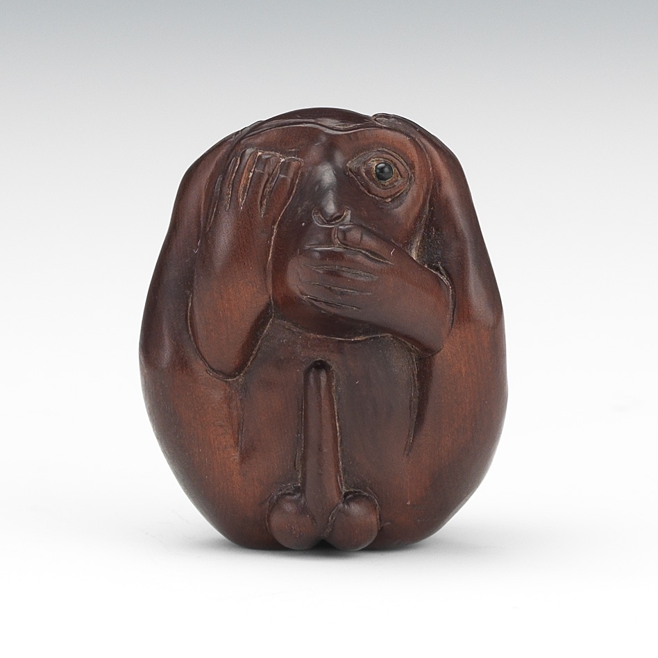 Signed Carved Wood Monkey Netsuke - Image 2 of 8