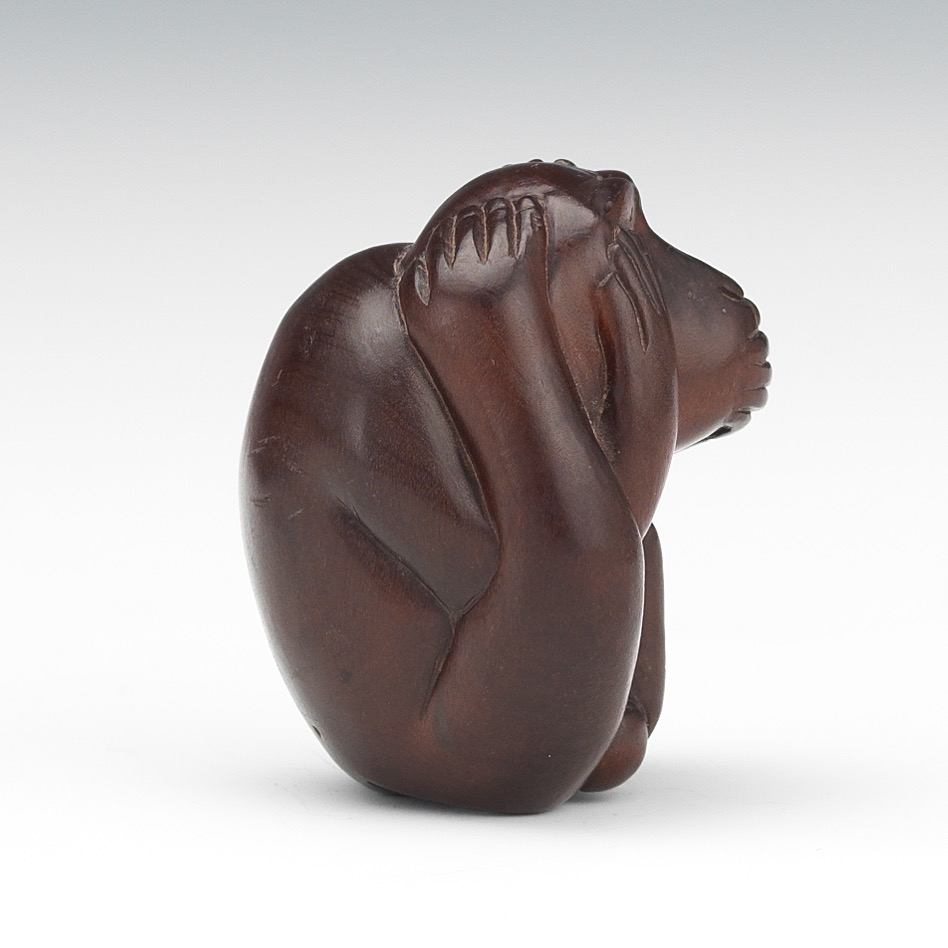 Signed Carved Wood Monkey Netsuke - Image 5 of 8