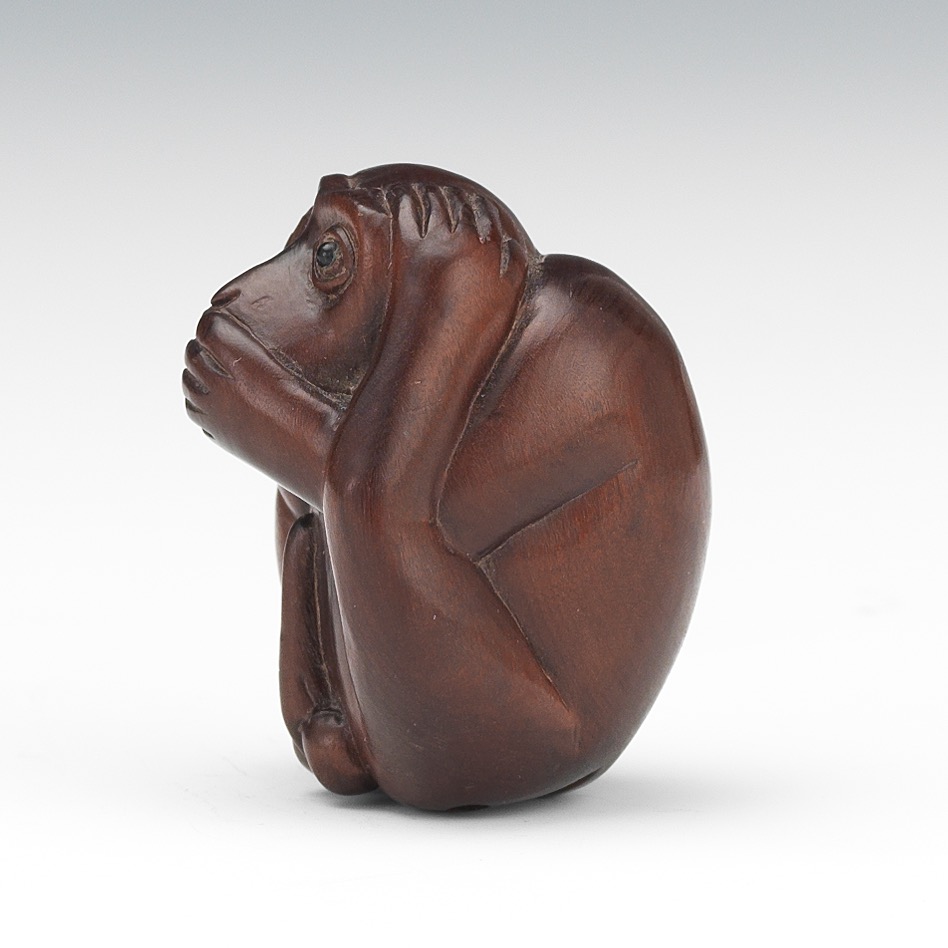 Signed Carved Wood Monkey Netsuke - Image 3 of 8