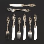 Ten Dominick & Haff Sterling Silver Luncheon Forks and Nine Knives, "Labours of Cupid" Retailed by