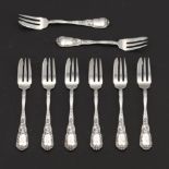 Eight Dominick and Haff Sterling Silver, "Cupid" Pattern Dessert Forks, ca. Late 19th Century