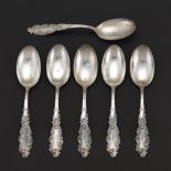 Six Gorham Sterling Silver, "Luxembourg" Pattern Large Serving Spoons, ca. Late 19th Century