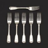 Five George III English Sterling Silver Luncheon/Salad Forks by Richard Crossley, London, dated 179