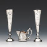 Russian Export 84 Zolotniki Silver Pair of Flutes and Honey Jar