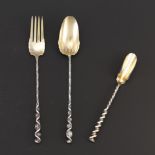 Rare Whiting Mfg. Co. Gold Washed Sterling Silver Two-Piece Salad Serving Set and Cheese Scoop, "Tw