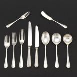 English Wariss Sheffield Sterling Silver Tableware Extended Service for Six, "Rounded Tipped" Patte