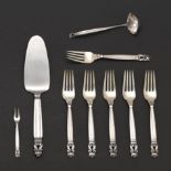 Georg Jensen Group of Flatware, "Acorn" Pattern