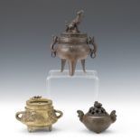 Group of Three Chinese Bronze and Brass Incense Burners