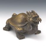 Chinese Bronze Turtle Dragon with Symbol of Longevity, Mark "Qing for Royal Family"