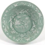 Chinese Oversized Porcelain Celadon Glazed Basin, ca. Late Qing Dynasty