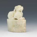 Chinese Carved White Jade Shishi Seal