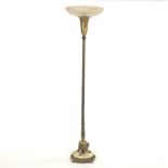 Bronze and Agate Torchiere Floor Lamp with Iridescent Glass Shade, by Mutual & Sunset Lamp Co.