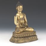 Antique Tibetan Gilt Bronze Sculpture of Healing Buddha in Dhyana Mudra of Absolute Balance on Lotu