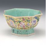 Chinese Famille Rose Porcelain Octagonal Footed Bowl, Qianlong Marks