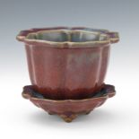 Chinese Ceramic Flambe Hexagonal Flower Pot with Underplate, ca. Late Qing Dynasty/Republic Period