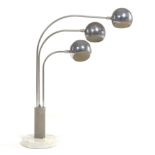 Mid-Century Chrome Plated Metal and Marble Three-Light Lamp