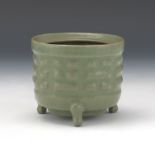 Chinese Archaic Ceramic Celadon Glaze Tripod Incense Burner