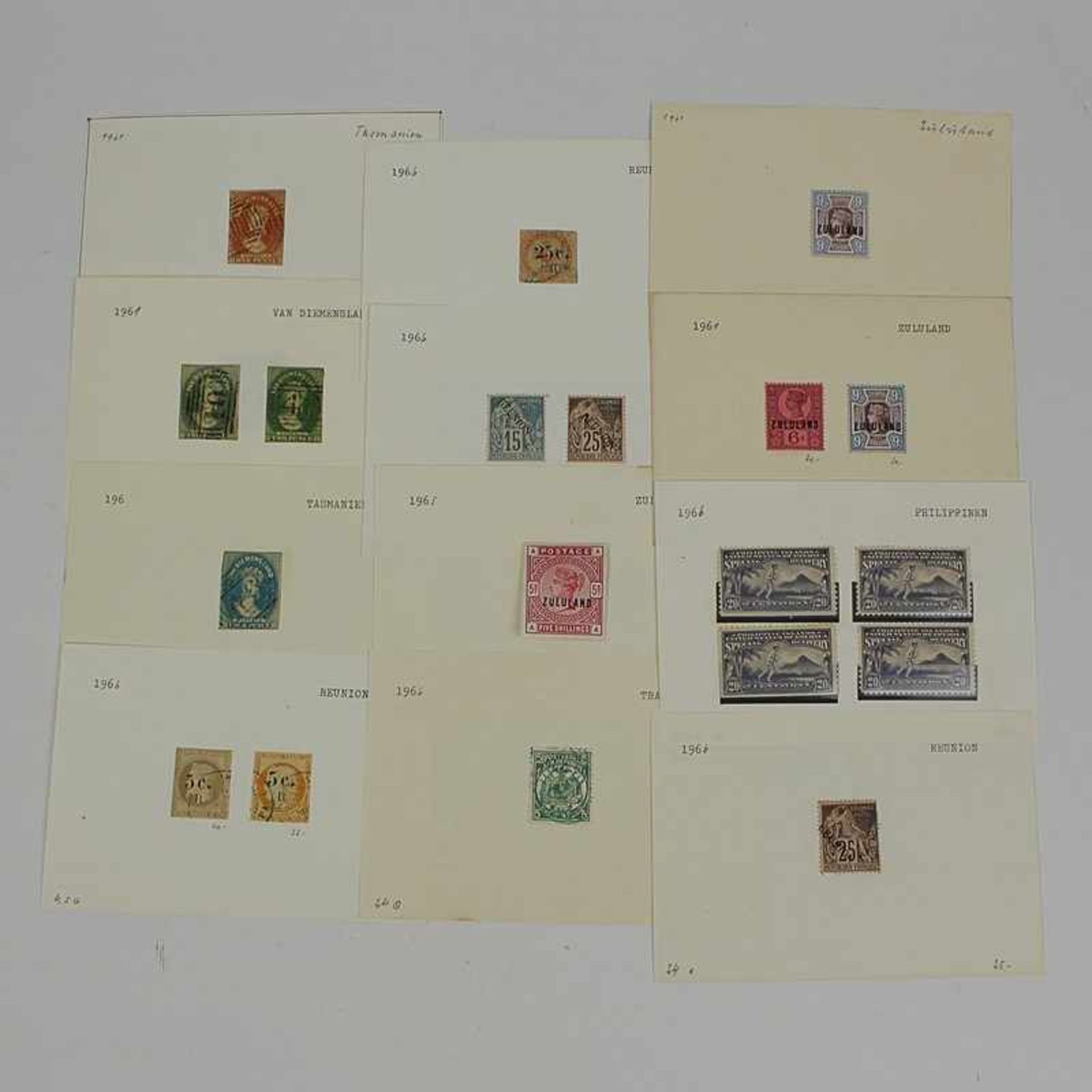 Briefmarken - Kolonie ab um 1890, Zululand, Philippinen, Van Diemen's Land Tasmanien, Reunion,