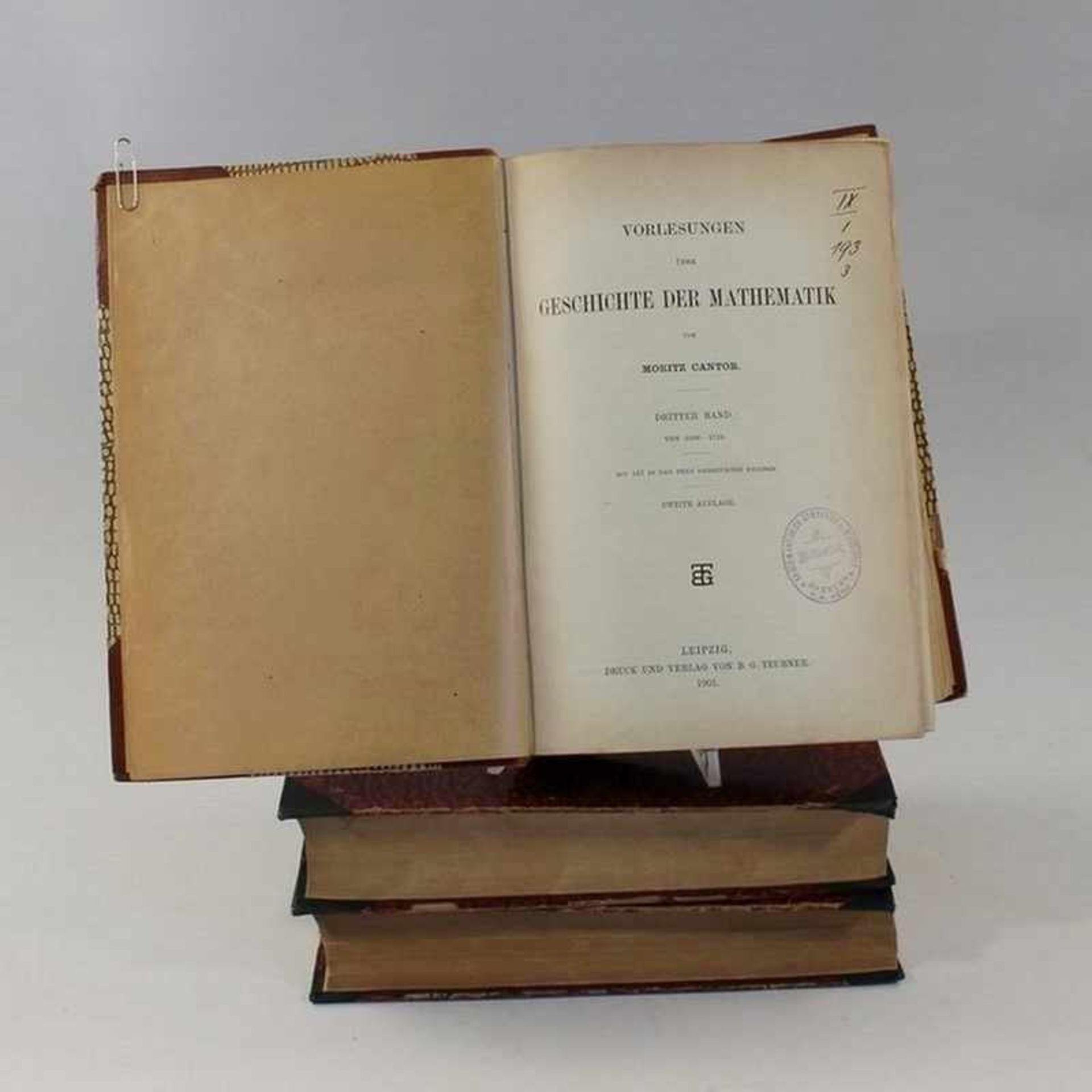 Cantor, Moritz 3 St., Vorlesungen über Geschichte der Mathematik, Bde. 1-3, 2. Aufl., 1894/19001901,