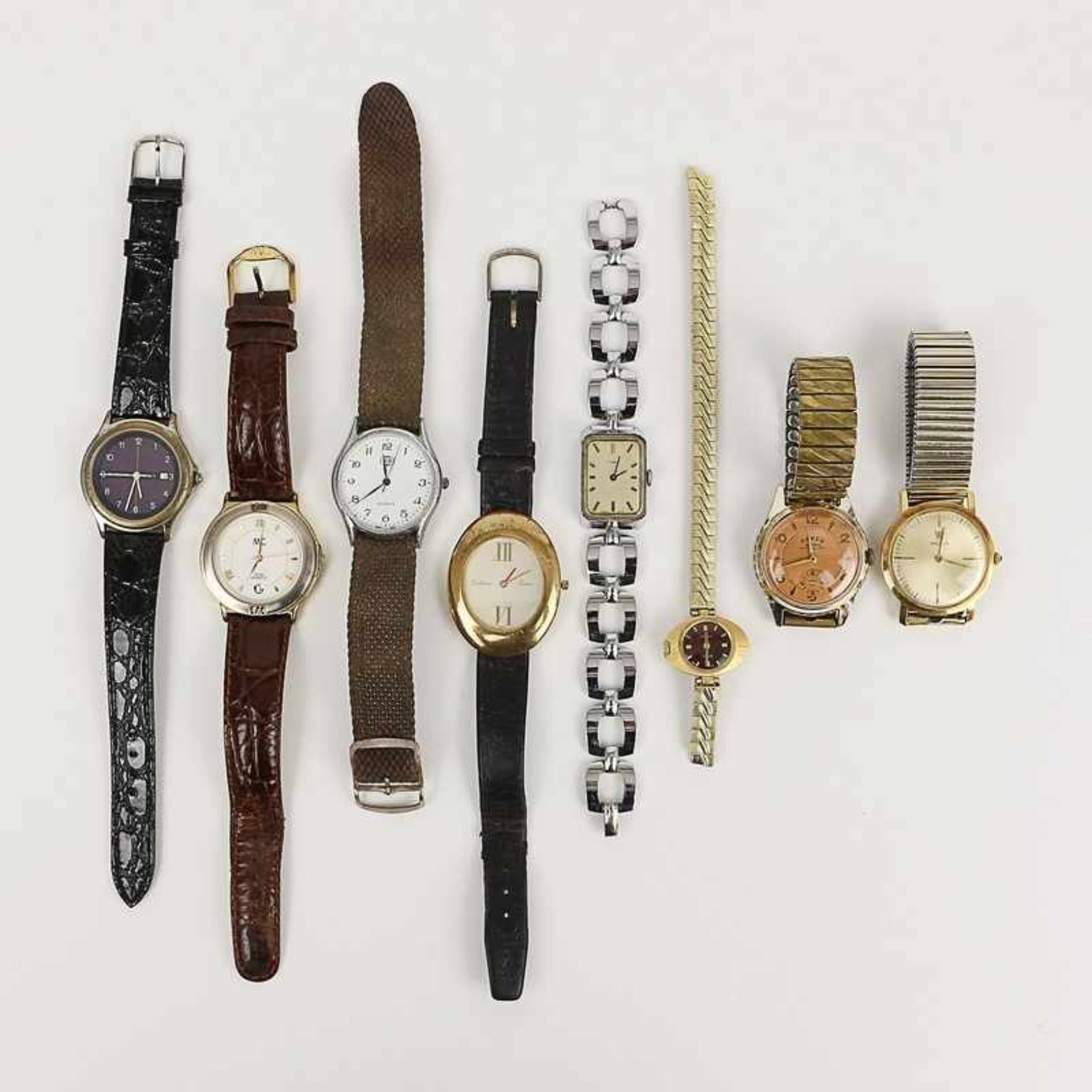 Konvolut - Armbanduhren 8 St., Anker, Timex, Weiss u.a., tlw. besch., tlw. starke Alterssp.,