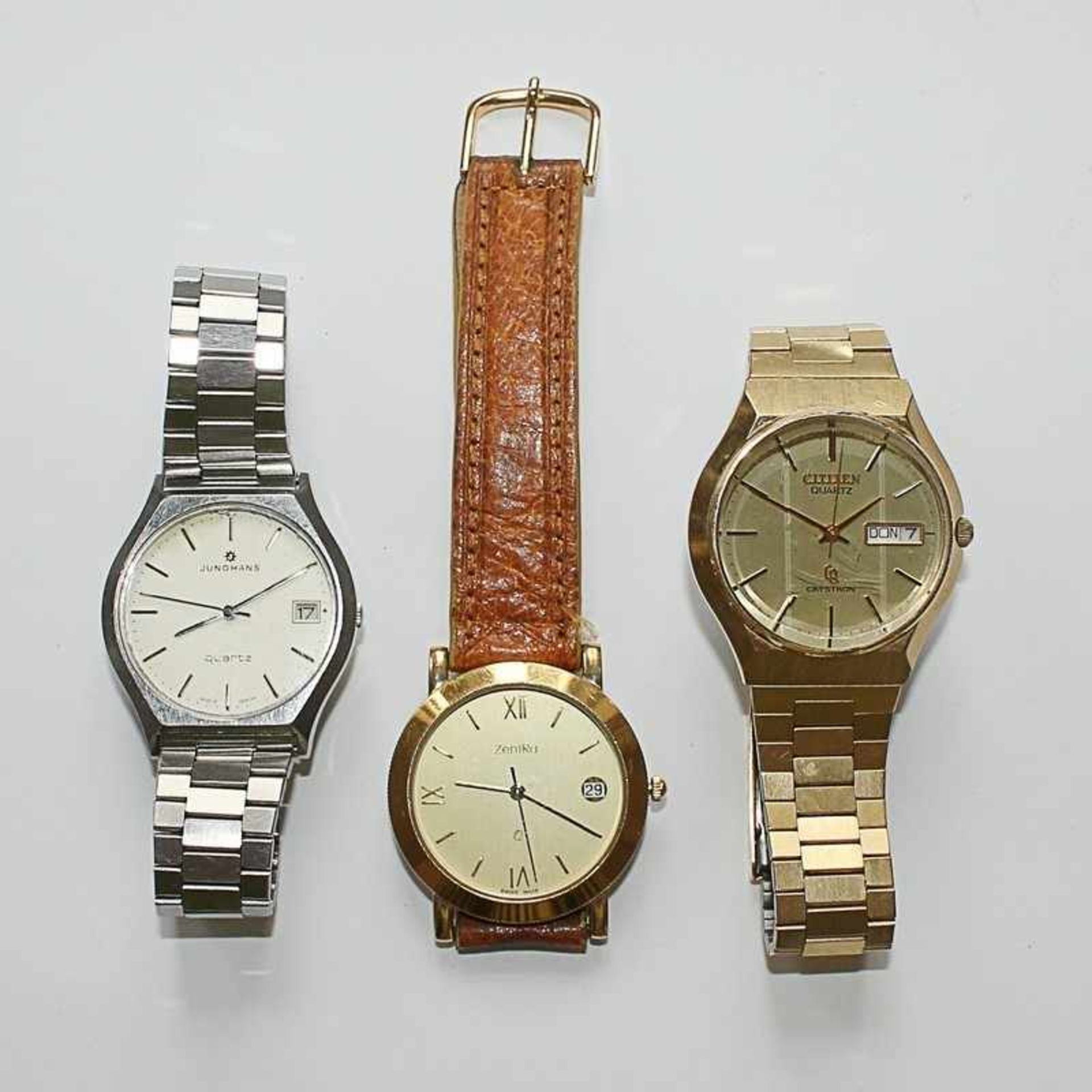 Konvolut - Armbanduhren 3 St., Citizen, Junghans, Zentra, Alterssp., Tragesp., Fkt. ungepr.