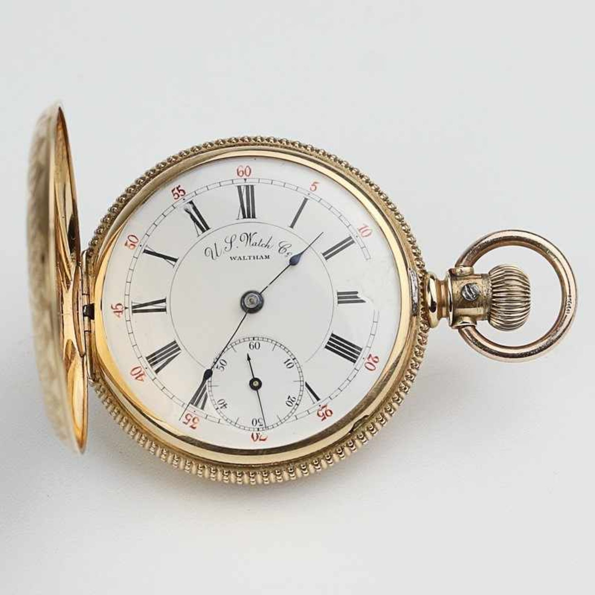 Herrentaschenuhr - Waltham GG 585, gem. "U.S.Watch Co", Savonette, rund, Dca.4cm, weißes