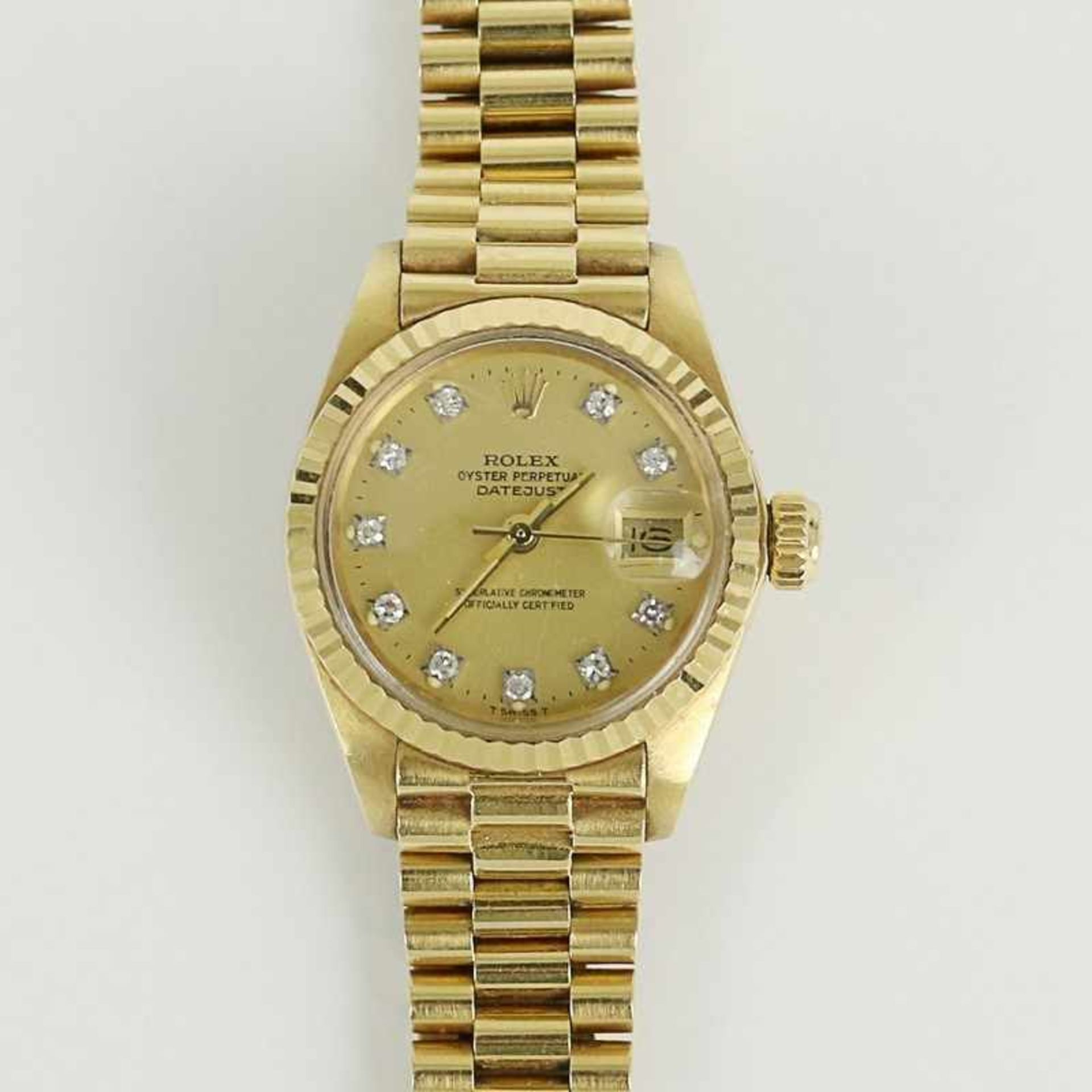 Damenarmbanduhr - Rolex Schweiz, GG 750, gem. "Oyster Perpetual Datejust Superlative Chronometer