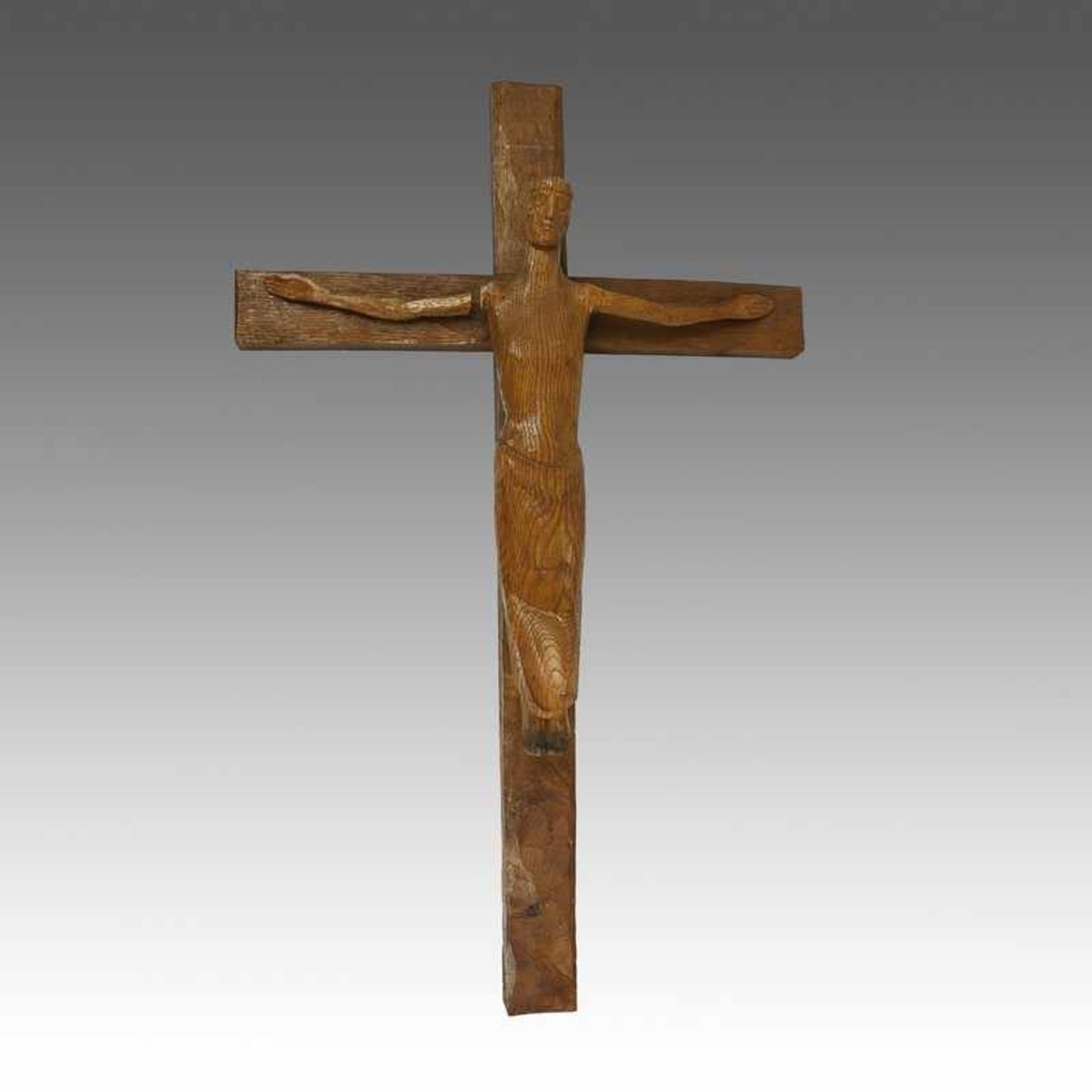 Kruzifix 20.Jh., wohl Würzburger Bildschnitzer, vollplastische Holzschnitzerei, reduzierte
