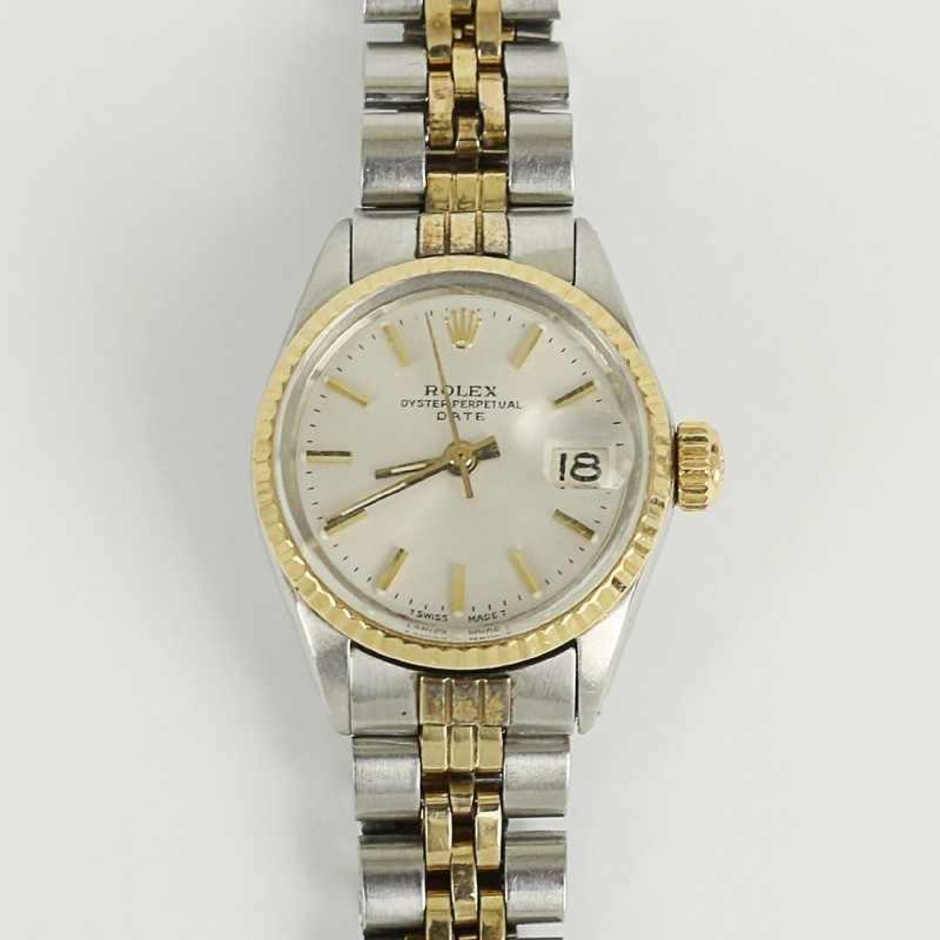 Damenarmbanduhr - Rolex Schweiz, Stahl, gem. "Oyster Perpetual Date", rundes Gehäuse,