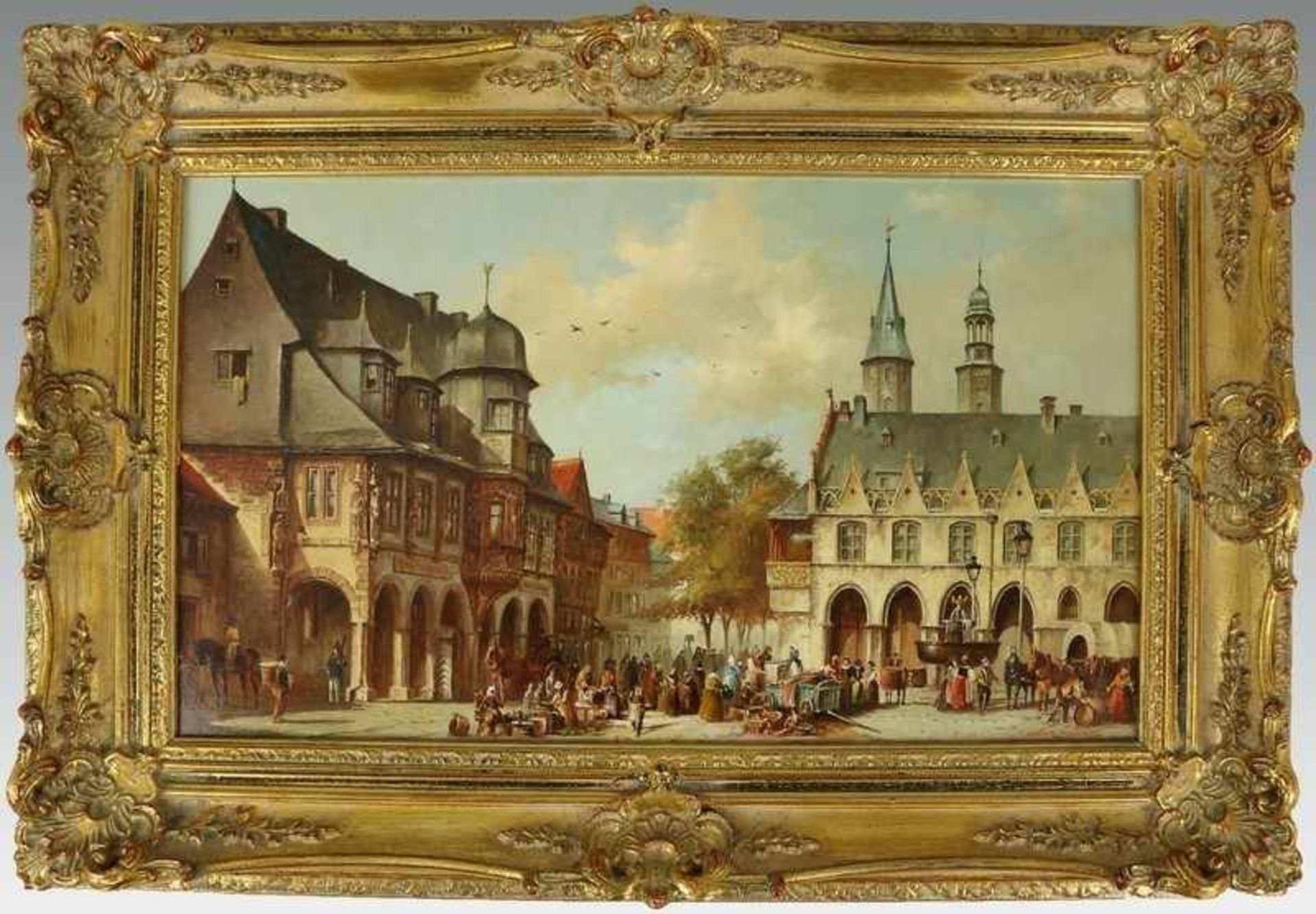 Scholtz, Heinz geb. 1925 in Berlin, bekannter Städtemaler im traditionellen Stil, "Goslar: Gildehaus