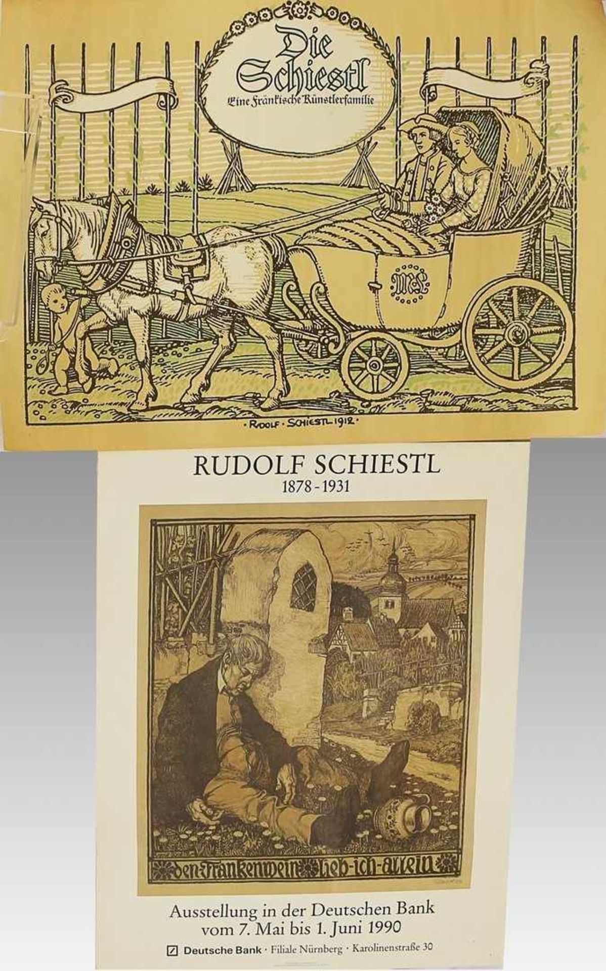 Schiestl, Rudolf Paar Künstlerplakate, "Die Schiestl. Eine fränkische Künsttlerfamilie" u.